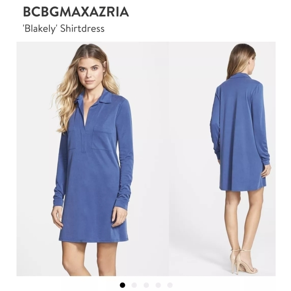 BCBGMaxazria Oversized Shirt dress with collar Blakely Vintage Red Berry Size XS - Picture 8 of 8